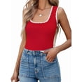 thumbnail image 3 of Women's Square Neck Tank Tops Summer Sleeveless Shirts Casual Slim Fitted Color Block Ribbed Tanks Red S, 3 of 10