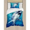 thumbnail image 3 of Shark Queen Size Duvet Cover Set, Digital Psychedelic Shark Figure with Droplets Scary Atlantic Beast Abstract Artwork, Decorative 3 Piece Bedding Set with 2 Pillow Shams, Blue Grey, by Ambesonne, 3 of 3