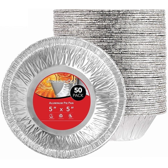 Stock Your Home 5 Inch Aluminum Foil Pie Pans (50 Count) - Disposable & Recyclable Mini Pie Pans - Foil Pie Tin for Bakeries, Cafes, Restaurants - Durable Mini Foil Pans for Pies, Fruit Tarts, Quiche