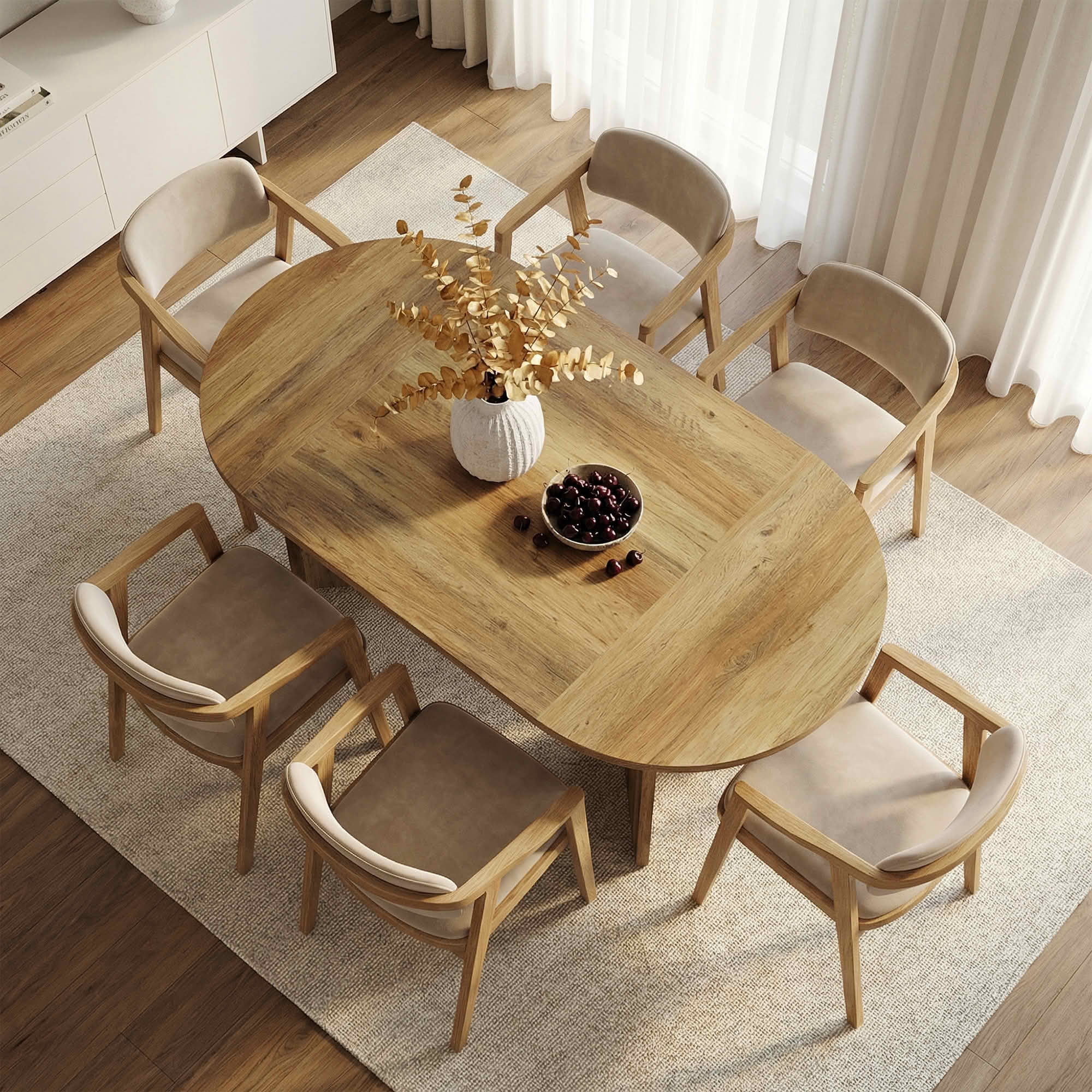 MAYEERTY 63 Inch Oval Farmhouse Dining Table, Rustic Kitchen Dinner Table with Strip Metal Base for 4 to 6 People