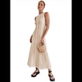 thumbnail image 2 of Vestido Camisero Sin Mangas para Mujer, de Verano, de Punto Acanalado en Contraste, Maxivestidos. Beige M, 2 of 9