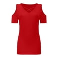 thumbnail image 2 of Womens Summer Shirts Short Sleeve V Neck Criss Cross Cold Shoulder Tops Blouse, 2 of 5
