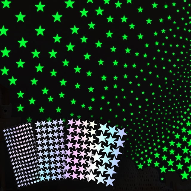 Glow-In-The-Dark Star Wall Decals,Multicolor Luminous Sticker for Ceiling,Adhesive Glowing Stars,Color Changing Shiny Star for Kidss Room Bedroom Window Party Wall Decoration Fluorescent Stickers