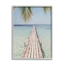 Stupell Industries Tropical Dock on Beach Nature Photography Gray Framed Art Print Wall Art, 16 x 20