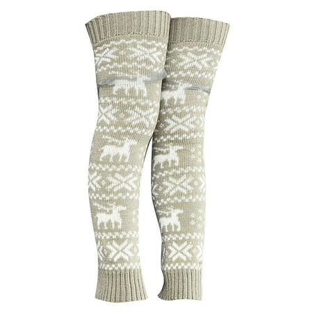 

Visland 1 Pair Leg Warmers Thigh High Christmas Elements Knitted Stretchy Thickened Keep Warm Comfortable Autumn Winter Women Boot Stockings for Daily Life