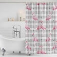 thumbnail image 3 of Pink Flamingo Shower Curtain, Waterproof Shower Curtains for Bathroom, Summer Tropical Animals Grey Plaid Washable Fabric Bathtub Curtain Set Bath Decor with 12 Hooks Extra Long 72"x96", 3 of 8