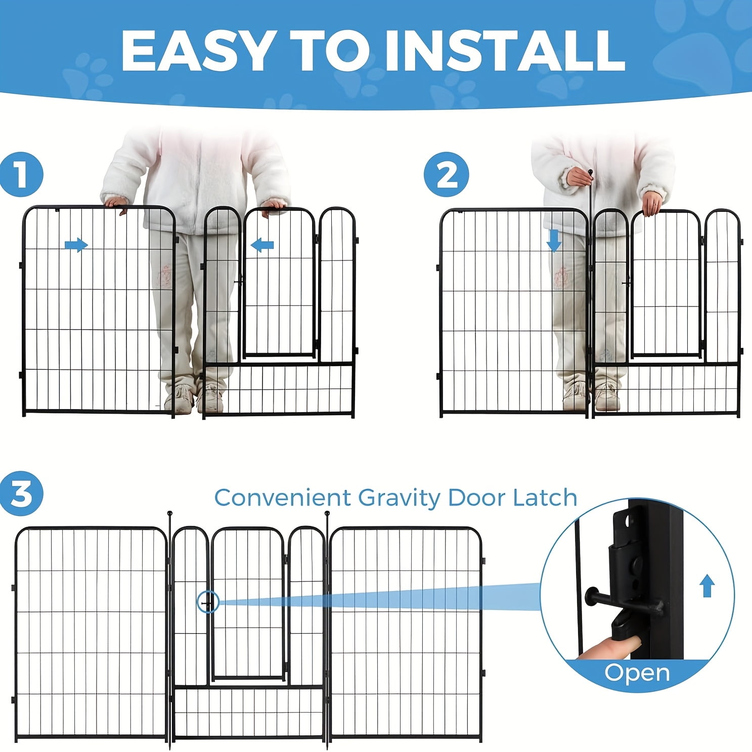 32" 8-Panel Dog Playpen for Small & Medium Dogs - Indoor/Outdoor Pet Fence with Rounded Ground Stakes, Easy Tool-Free Assembly, Secure Black Mesh Design for Camping, Yard, RV, or Garden