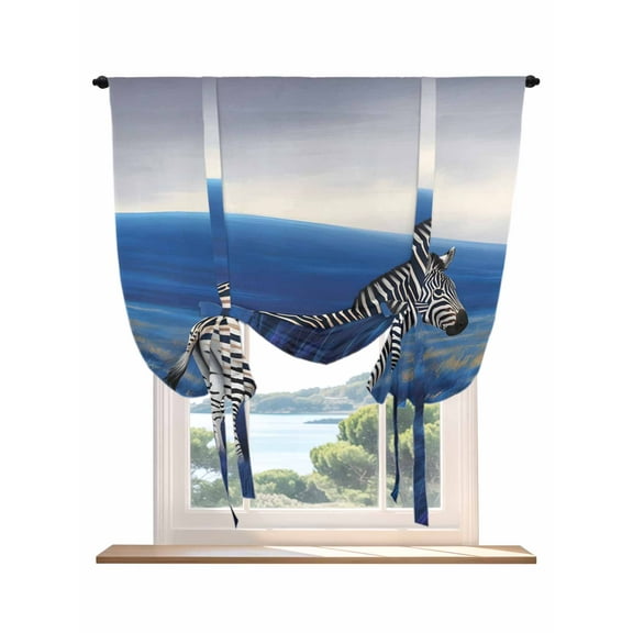 White Black Zebra Tie Up Curtains for Windows 63 Inch Length Balloon Curtains Kitchen Adjustable Balloon Window Shade Blue Grassland Abstract Landscape Tie Up Valance Bathroom Curtain Window 46"x63"