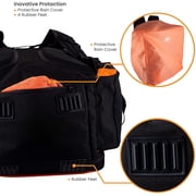 Fishing Backpack Waterproof Tackle Bag with Protective Rain Cover Includes 4 Tackle Boxes Stainless Steel Fishing Pliers and Lanyard - Black Orange