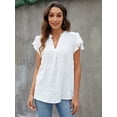 thumbnail image 5 of Maskion Women 2023 Summer V Neck Ruffle Short Sleeve Blouse Swiss Dot Flowy Shirt Tunic Top,M White, 5 of 6