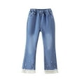 thumbnail image 2 of SGFCWSX Flare Jeans for Girls Elastic Waist Slim Denim Pants with Pockets Casual Pant Blue Size 11 Years, 2 of 3