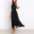 thumbnail image 4 of ClodeEU Women's Halter Neck Fitted Waist Maxi Dress ,Sleeveless Solid Color Pleated Casual Long Dress Black,Womens Plus S, 4 of 6