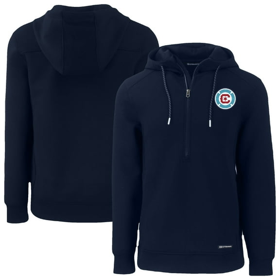Men's-Cutter & Buck  Navy Chicago Fire Roam Eco Half-Zip Recycled Pullover Hoodie
