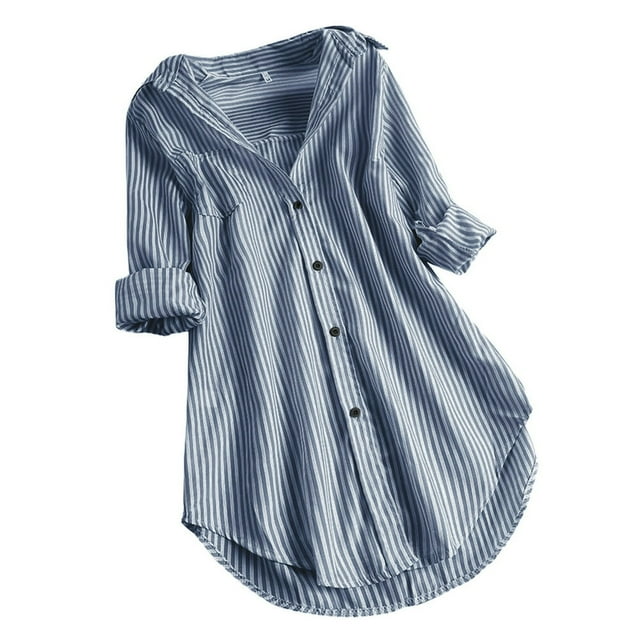 Womens Long Sleeve Button Down Shirts Casual Loose Fit Tops V Neck Soft Tunic Blouse