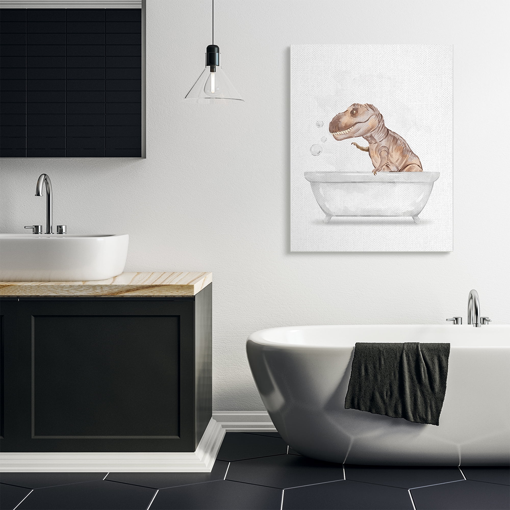 Stupell Industries T-Rex Dinosaur in Bubble Bath White Brown Canvas Wall Art, 36 x 48, Design by Ziwei Li