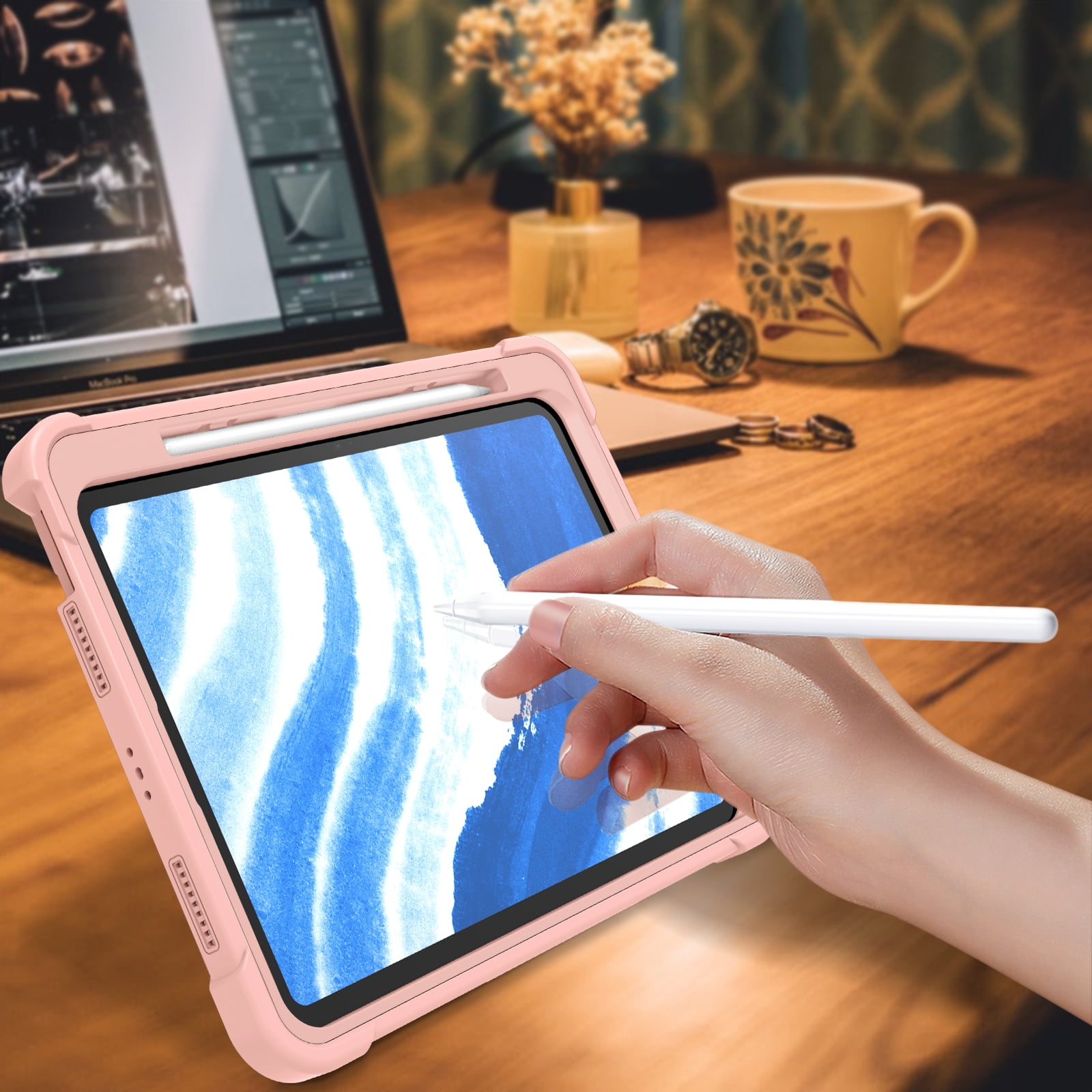 Allytechgroup Rugged Case for Apple iPad Air 11 M4 M3 M2 2026 2025 2024, Dual-Layers Kickstand Anti-Scratch Bumper With Pencil Holder Lightweight Kids Friendly Case Cover for iPad Air 11", Rosegold