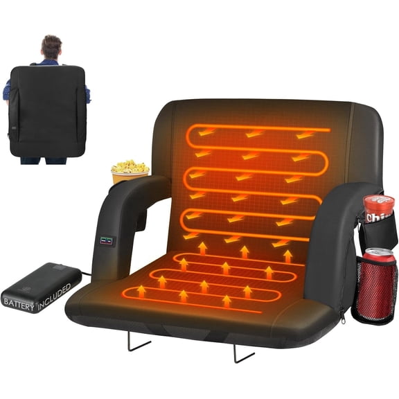 PNKKODW 23" Dual-Sided Heated Stadium Seats for Bleachers with Back Support, 3 Levels Heating Stadium Bleachers Seat with Backrest, Portable Stadium Chair (20000mAh Power Bank)