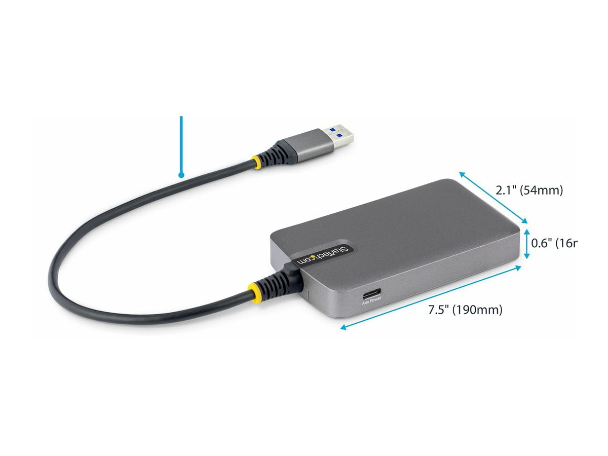StarTech.com 4-Port USB-A Hub, 5Gbps, Bus Powered, USB-A to 4x USB-A Hub with USB-C Auxiliary Power Input, Portable USB Hub (5g4ac-usb-a-hub)