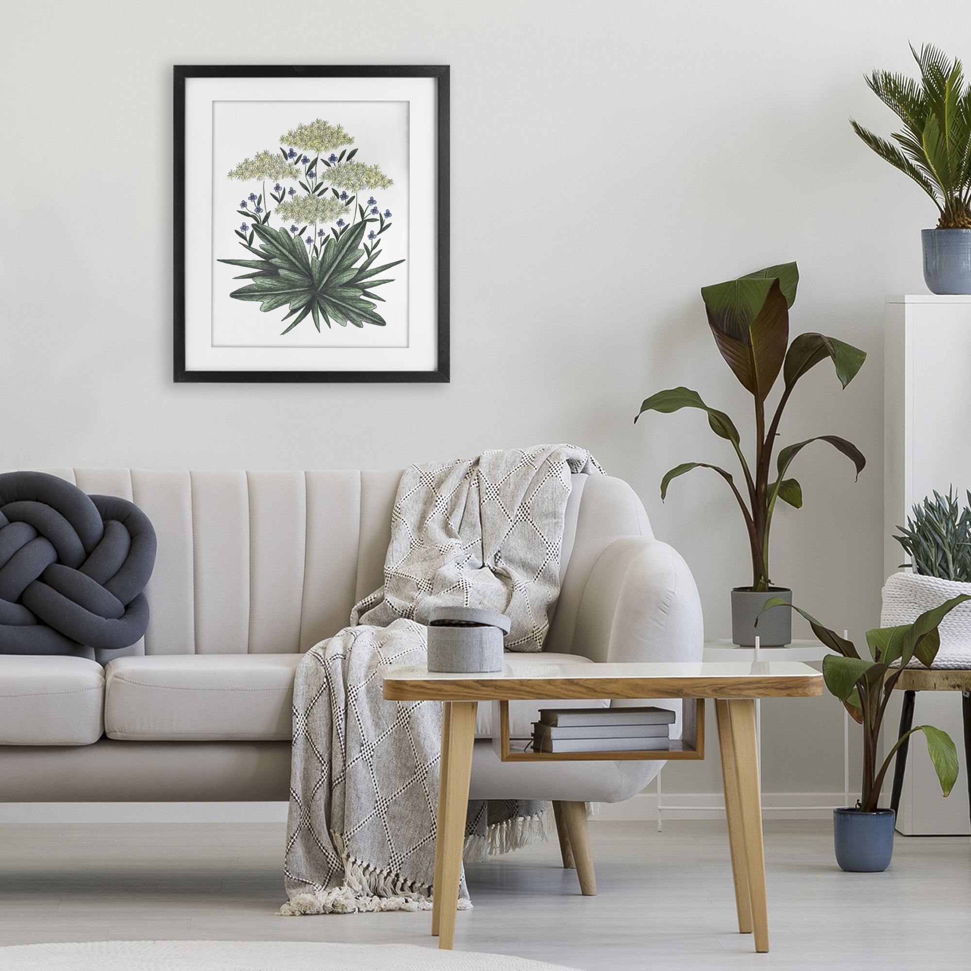 New Roots Vintage Sketch Black Framed Print Under Glass, design by Cecilia Battaini