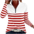 thumbnail image 2 of QUNYINEY Striped Womens Trendy Tops 2026 Casual Spring Long Sleeve Shirt Loose Fit Pullover Mock Neck Quarter Zip Womens Blouses, 2 of 5