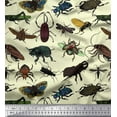 thumbnail image 1 of Soimoi Yellow Rayon Crepe Fabric Beetle & Honey Bee Insects Printed Fabric 1 Yard 46 Inch Wide, 1 of 1