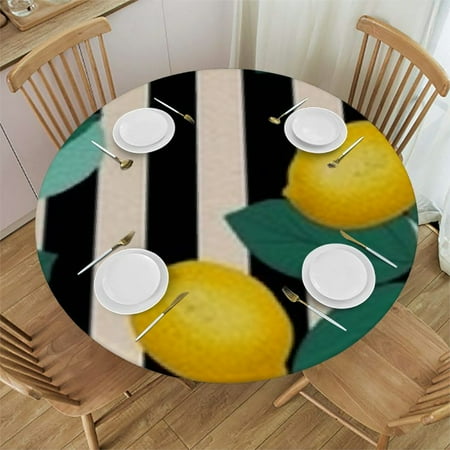 

Autua Lemons Leaves Round Tablecloth Stain-Resistant Washable Indoor Outdoor Restaurant Wedding Party 100% Polyester Waterproof Fabric 54 -58