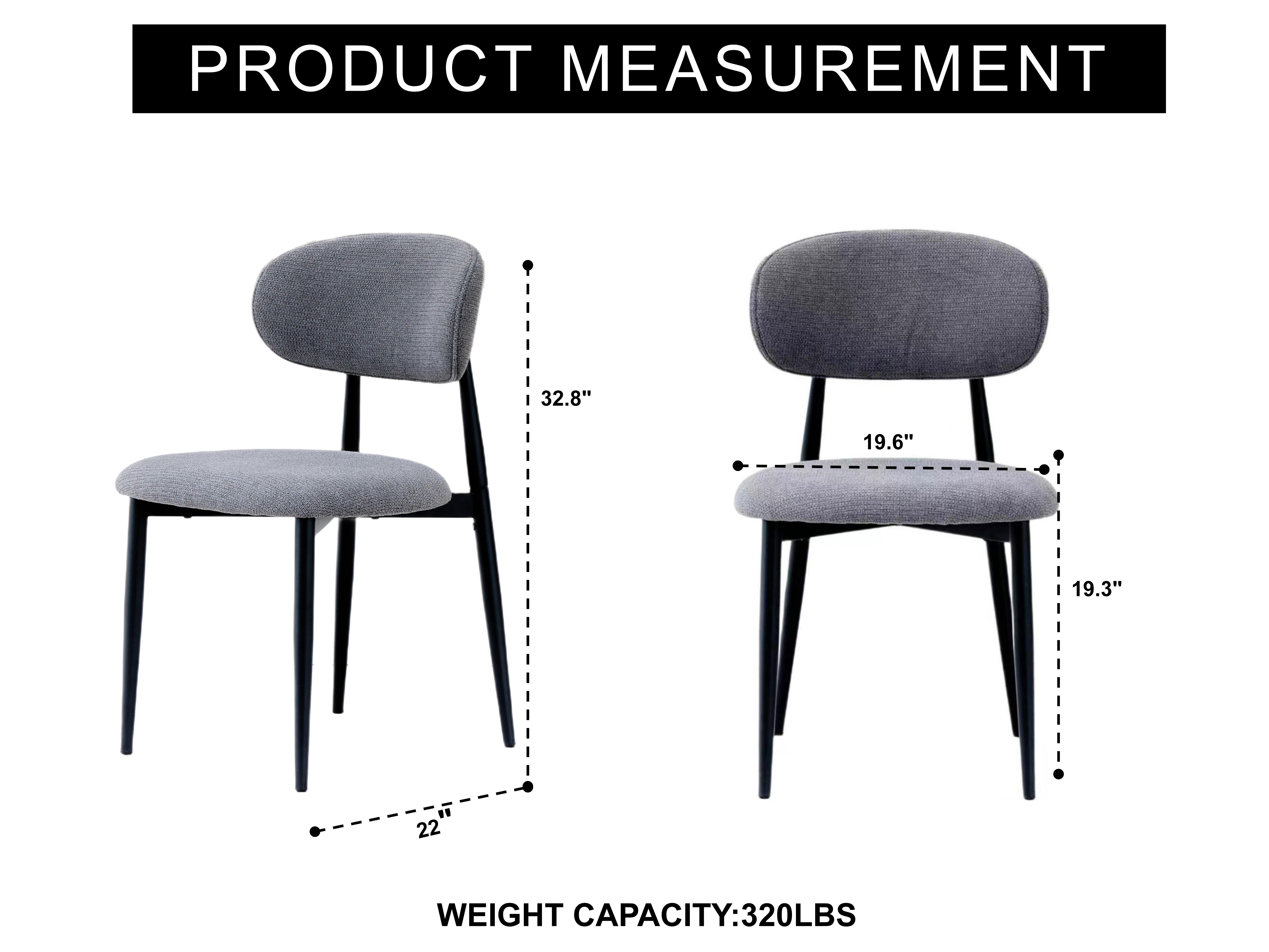 Set of 2 Modern Fabric Dining Chairs, Grey Upholstered Side Chairs with Matte Black Metal Legs, 320LBS Capacity Ergonomic Kitchen Chairs for Dining Room Living Room Cafe
