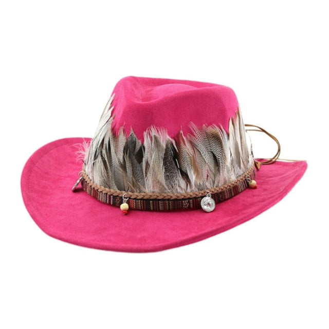 segolike Western Cowboy Hat Comfortable Sun Protection Hat for Gift Travel Roles Play Rose Red