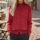 thumbnail image 4 of HongQid Women's Sweater Cardigan Fall Winter Casual Mock Neck Long Sleeve Knit Cardigan with Buttons, 4 of 4