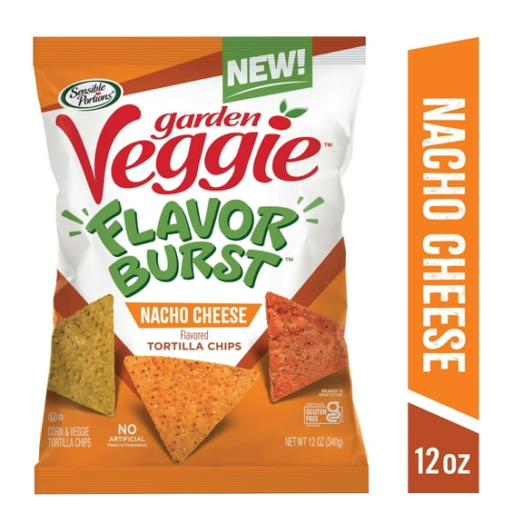 Sensible Portions Garden Veggie Flavor Burst Nacho Cheese Tortilla Chips, 12 oz
