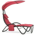 thumbnail image 3 of Mcombo Outdoor Chaise Lounge Chair w/Adjustable Canopy, Adjustable Cushioned Reclining Chair w/Side Pocket and Arc Stand, Sun Lounger for Beach Poolside Backyard Balcony Porch, 4097（Burgundy）, 3 of 10
