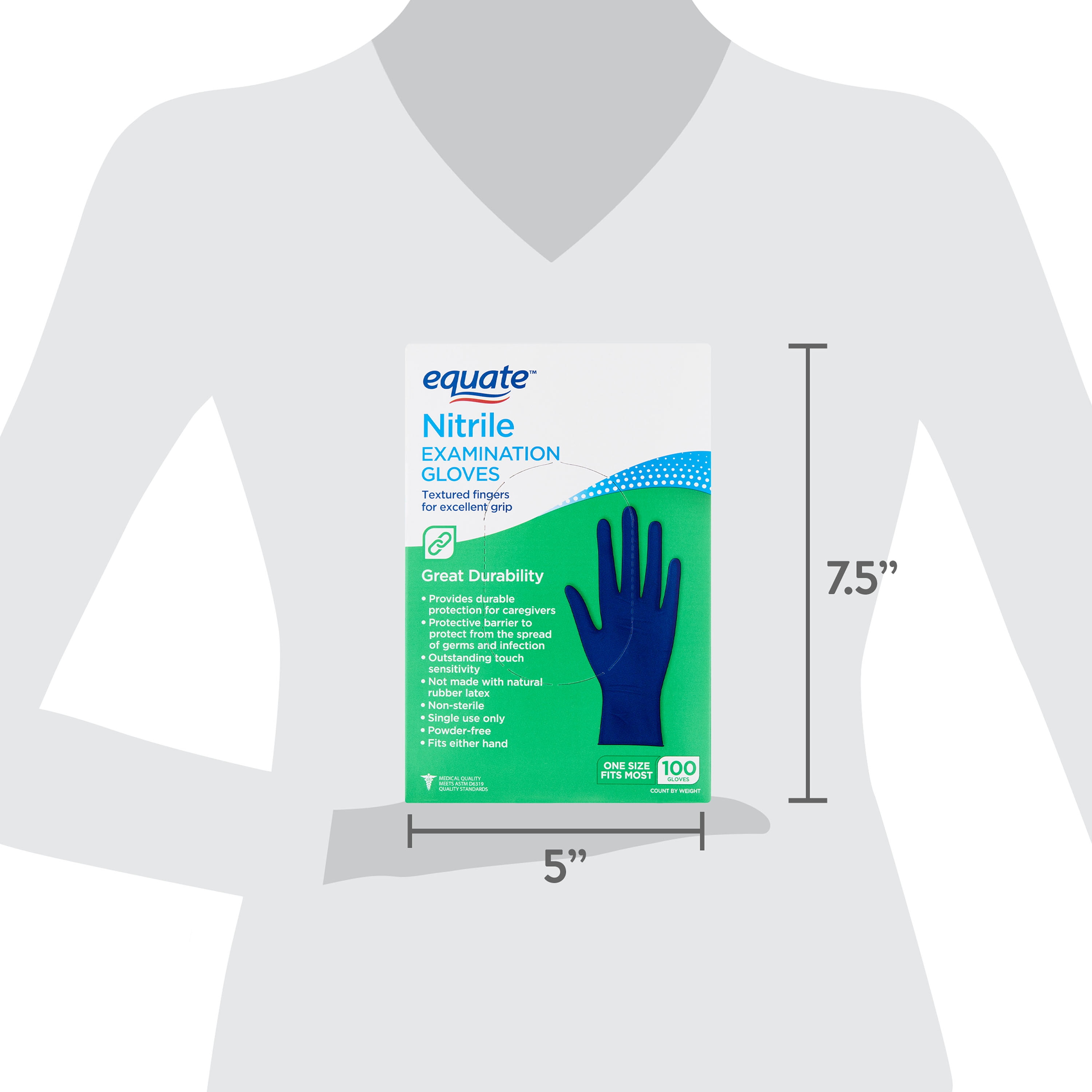 (2 pack) Equate Nitrile Exam Gloves, One Size Fits Most, 100 Count