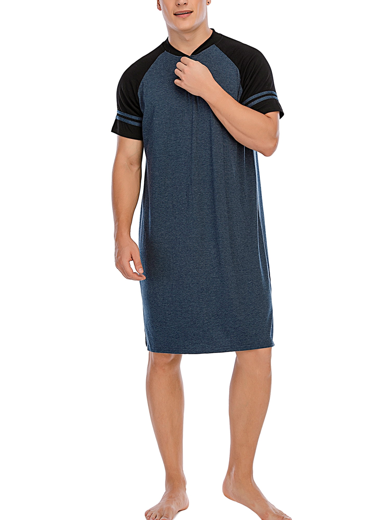 SAYFUT Big & Tall Mens Sleep Shirts Short Sleeve Nightshirts Sleepwear Henley Long Nightshirt