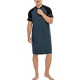 thumbnail image 2 of Men's Cotton Night Sleep Shirts Comfy Long Sleeve Mid-Length Nightgown Loose Striped Crew Neck Nightshirts,up to size 3XL, 2 of 8