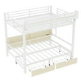 thumbnail image 2 of HICOMILA Bunk Bed with Bookshelves and LED Lights, Queen Over Queen Bunk Bed with Pull-Out Folding Bed, Heavy Duty Metal Bunk Bed Frame USB Ports and Storage Drawers (White), 2 of 7