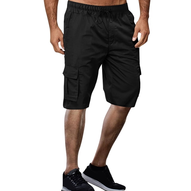 VBARHMQRT Sweat Pants Male Summer Solid Color Plus Size Casual All Shorts Fashionable Woven Cargo Pants with Pockets