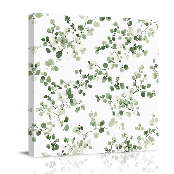 Canvas Wall Art, Sage Green Botanical Framed Canvas Prints for Bathroom Desk, Eucalyptus Sprigs Watercolor Small Gallery Wrapped Wall Decor for Home Office, Gifts, 8"x8" Ship Next Day