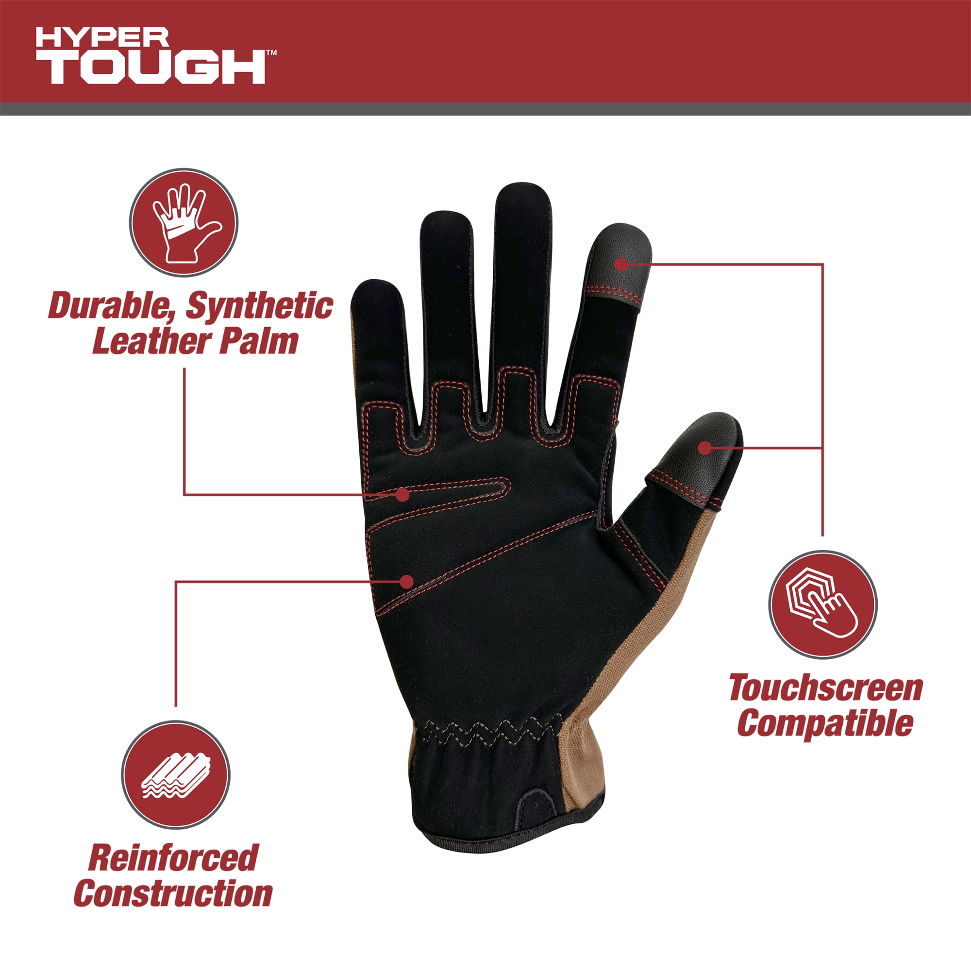 (3 pack) Hyper Tough Cotton Duck Canvas Utility, Unisex Work Gloves, Brown, Medium, HT88981-23