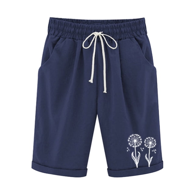 Mujeres Pantalones Cortos Casual, Cintura Elástica Día de la Independencia de la Impresión Pantalones Cortos con Cordón con Bolsillos para Verano Primavera de Uso Diario, Pantalones Cortos de Verano P