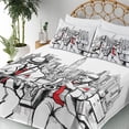 thumbnail image 3 of Ambesonne Retro Fitted & Top Sheet Set with Shams, Beats in New York Night, Red Black Ecru, 3 of 5