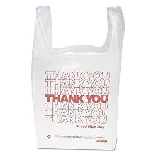 inteplast group thw1val"thank you" handled t-shirt bags, 11 1/2 x 21, polyethylene, white (case of 900), white/red (ibsthw1val)