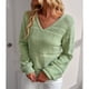 thumbnail image 2 of Suéter holgado de manga larga con escote en V verde XL para mujer, informal, con aberturas en la parte superior, otoño-invierno, 2 of 6