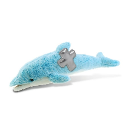 DolliBu Dolphin Large Stuffed Animal with Silver Cross Plush - Religious Baby Baptism Gifts for Boys and Girls Cute Dedication Christening Gifts Plush Prayer Toy Healing Stuffed Animal - 18 Inch