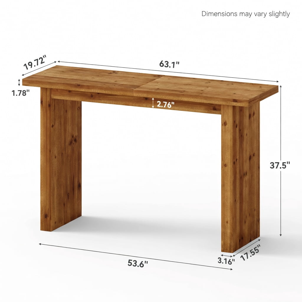Hommoo Solid Wood Counter Height Bar Table, 63 Inch Rustic Industrial Pub Table for Home Bar, Kitchen Island or Office Workspace, Natural