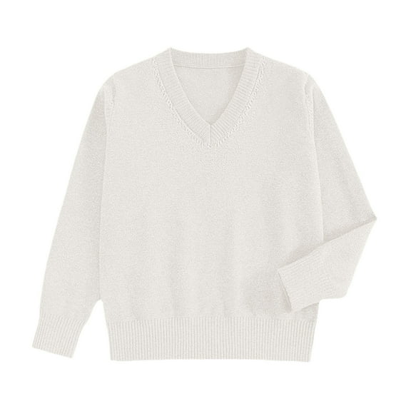 Arlun Oversized Sweaters for Women Lightweight Classic-Fit Long Sleeve V-Neck Soft Fall Winter Tops Loose Comfortable Casual Knit Sweater Tops White XS
