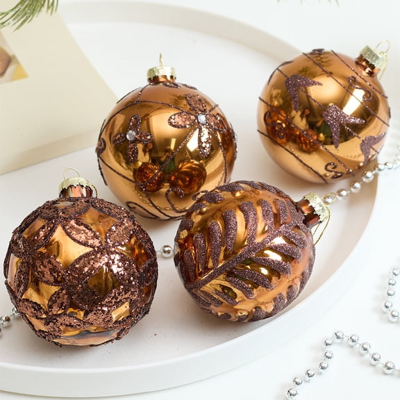 3.14 Inch Irregular Shaped Glass Christmas Ball Ornaments Set for Tree Decoration, Holiday Festive Home Decor (Coffee)