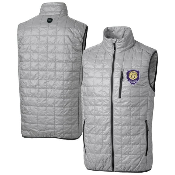 Men's-Cutter & Buck  Gray Orlando City SC Rainier PrimaLoft Eco Insulated Full Zip Puffer Vest