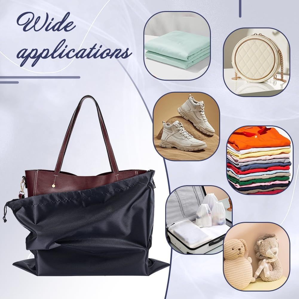 12 Pcs Dust Bags for Handbags Imitation Silk Storage Bags Portable Drawstring Pouch Cloth Travel Bags for Handbags Purses Shoes Boots Black 15.6×19.7 Inch(39.7x50cm)