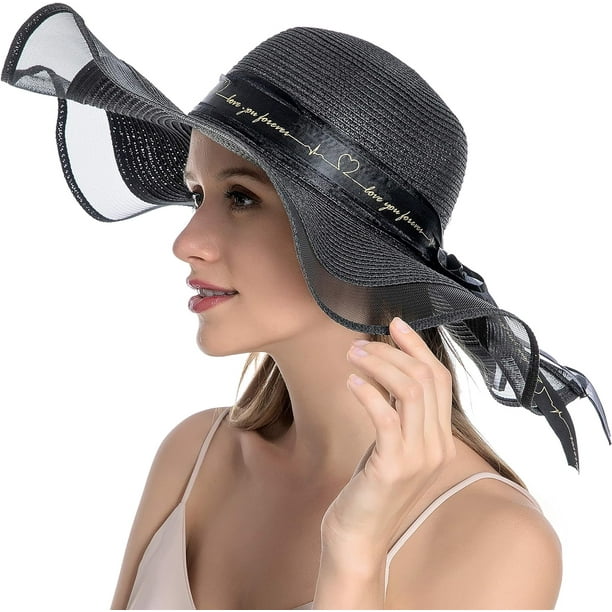 Sombrero de paja para mujer, plegable, de ala ancha, con protección UV UPF50, para viajes, para playa y verano