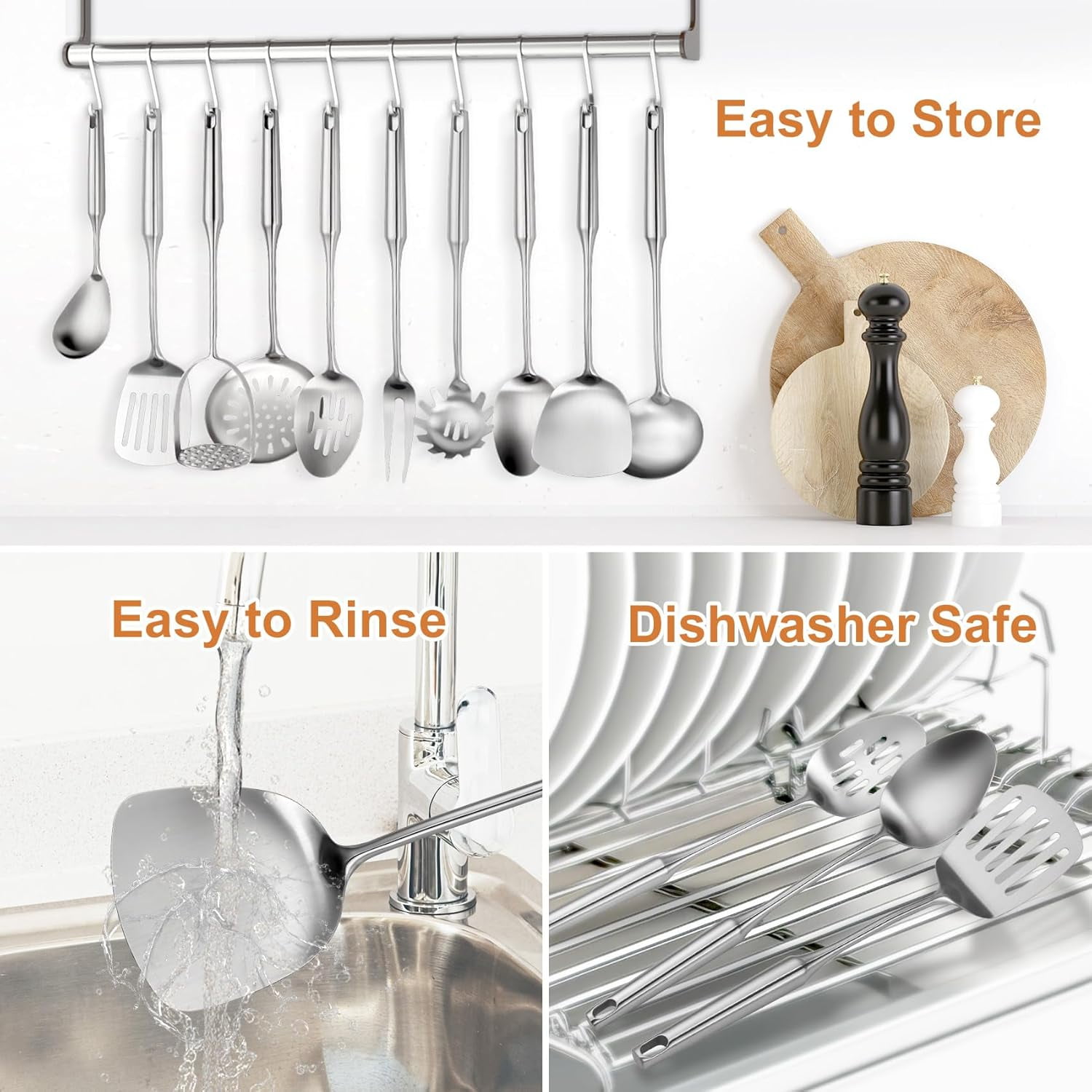 12-Piece Stainless Steel Cooking Utensils Set with Ergonomic Handles for Home and Commercial Kitchens